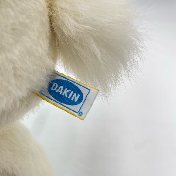 18" Vintage 1984 Dakin White Heart Throb Bunny Plush Pink Ribbon Flat Rabbit - Picture 9 of 10